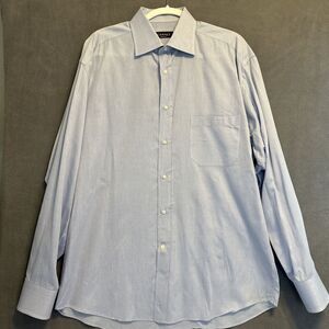 Canali Dress Shirt Long Sleeve Button Up Cotton Made In Italy Mens 43-17 Blue